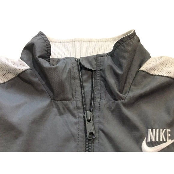 Nike Sportswear Zip Jacket Track Mesh Gray White Stripe Large L 14 16 - Picture 3 of 14